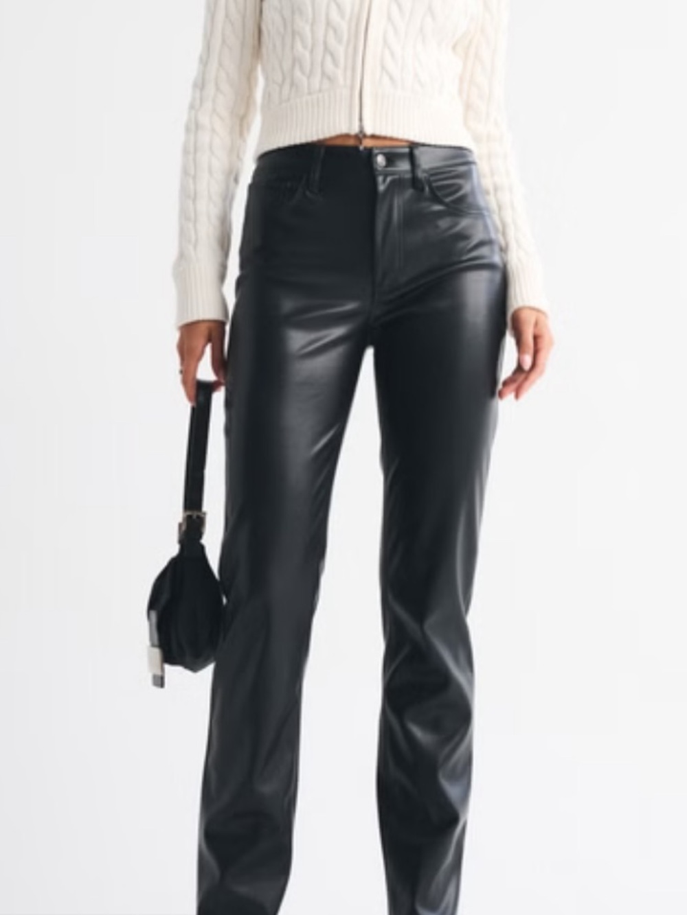 Abercrombie & Fitch The 90’s Straight Ultra High Rise Vegan Leather Black Pants
